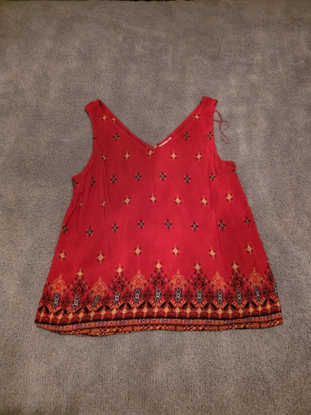SO Red V-Neck Sleeveless Embroidered Border Blouse